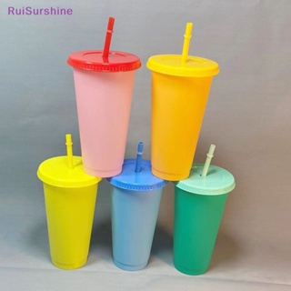 Ruisurshine ใหม่ แก้วน้ําพลาสติก เปลี่ยนสีได้ 24 ออนซ์ พร้อมฝาปิด และหลอดดูด สําหรับปาร์ตี้ฤดูร้อน 5 ชิ้น