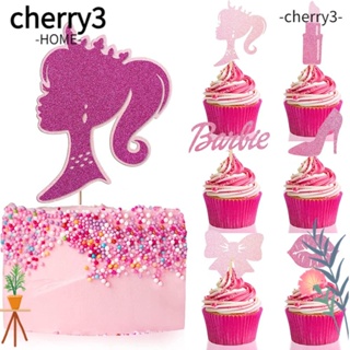 Cherry3 ท็อปเปอร์กระดาษ รูปตุ๊กตาเจ้าหญิง สีชมพู สําหรับตกแต่งคัพเค้ก 24 ชิ้น