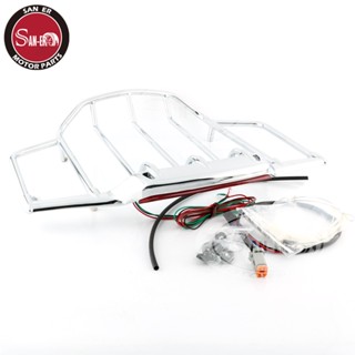 Harley White Package Tronco 2002-2015 Big Gliding ติดตั้งไฟ LED ชั้นวางของด้านหลัง ชั้นวางของด้านหลัง