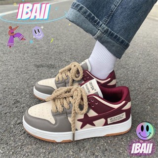 IBAII.  รองเท้าผ้าใบผูกเชือกป่านดาวสีย้อนยุคใหม่สไตล์สตรีทรองเท้าผ้าใบลำลองพื้นหนาทุกคู่