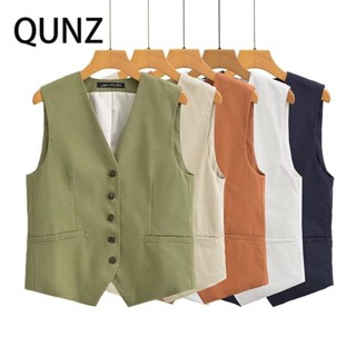 Qunz เสื้อกั๊กผ้าลินิน สีพื้น 253