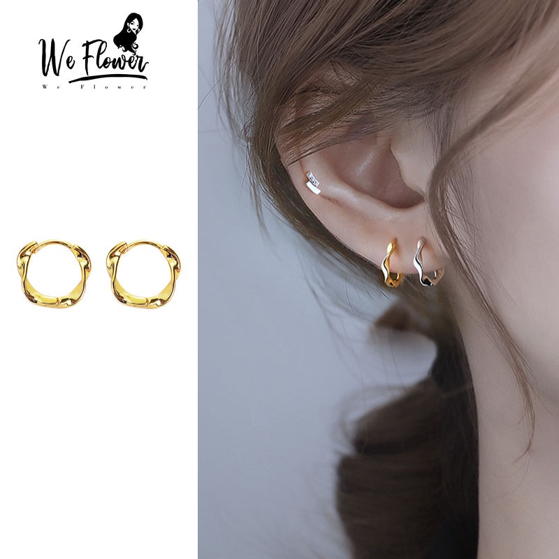 เครื่องประดับแฟชั่นสตรีต่างหูห่วงวงกลมขนาดเล็กทอง 14 K ลายดอกไม้