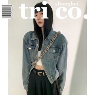 Cropped denim jacket womens retro leisure loose spring and autumn new jeans jacket Korean style fashion short jacket womens