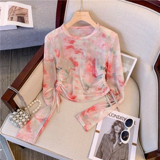 เสื้อเชิ้ตแขนยาว แต่งจับจีบ ป้องกันแดด สีมัดย้อม
