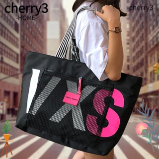 Cherry3 กระเป๋าช้อปปิ้ง ผ้าไนล่อน ขนาดใหญ่ จุของได้เยอะ ลายตัวอักษร หรูหรา เหมาะกับเดินชายหาด แฟชั่นสําหรับผู้หญิง