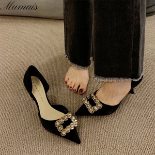 Mumais Womens High Heels Spring New Korean Fashion Square Button Metal Button Hollow Slim Heels