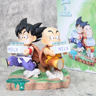 Hqy2 โมเดลตุ๊กตาฟิกเกอร์ Dragon Ball Son Goku and Krillin พร้อมนม ของเล่น สําหรับตกแต่งบ้าน เก็บสะสม ของขวัญ MY2