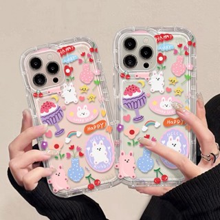 เคสโทรศัพท์มือถือ ซิลิโคนนุ่ม TPU ใส กันกระแทก ลายดอกไม้ กระต่ายน่ารัก สําหรับ IPhone 14 13 11 12 Pro XS Max X XR 7 8 Plus