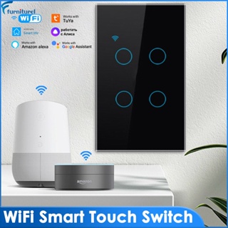 Tuya Wifi Wi-Fi สวิตช์สัมผัสอัจฉริยะ 100-250V Life/Tuay APP รีโมตคอนโทรล 1/2/3/4 Gang Voice Light Alex