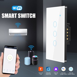 Tuya Wifi Smart Touch Switch Wall Switch Neutral Wire Needed Light 1/2/3/4 Gang สนับสนุน Alexa Google Voice อุปกรณ์เสริม Aube