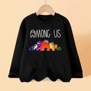 เสื้อยืดแขนยาว ผ้าฝ้าย พิมพ์ลาย Among Us สําหรับเด็กผู้ชาย อายุ 5 6 7 8 ปี