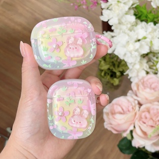 เคสหูฟังบลูทูธไร้สาย Tpu แบบนิ่ม ลายดอกไม้ และกระต่าย กันกระแทก สําหรับ AirPods 1 2 3 pro2 2022