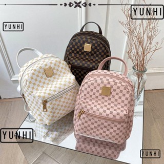 Yunhi กระเป๋าเป้สะพายหลัง กระเป๋านักเรียน หนัง PU มีซิป สีชมพู และสีขาว สําหรับผู้หญิง