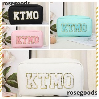 Rosegoods1 กระเป๋าเครื่องสําอาง PVC กันน้ํา จุของได้เยอะ แบบพกพา ปักลายตัวอักษร สําหรับผู้หญิง