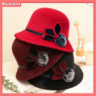 【 Bluelans 】หมวกปีกกว้าง ทรงโดม ลายดอกไม้ ให้ความอบอุ่น สีพื้น แฟชั่นฤดูใบไม้ร่วง และฤดูหนาว สําหรับผู้หญิง