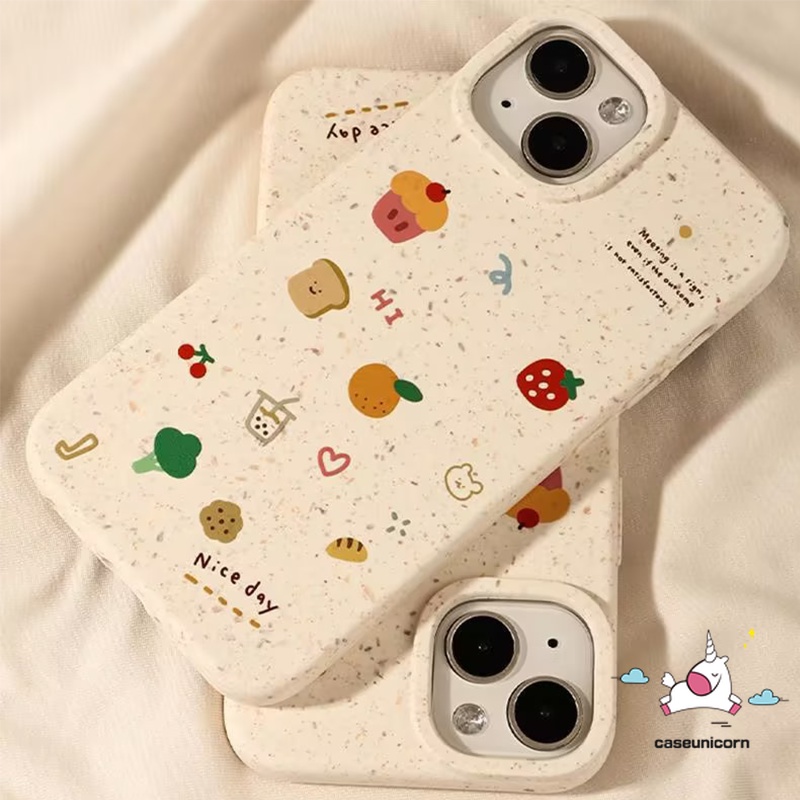 เคสโทรศัพท์มือถือ ลายการ์ตูนคุกกี้ เค้ก สตรอเบอร์รี่ ส้ม น่ารัก ย่อยสลายได้ เป็นมิตรกับสิ่งแวดล้อม สําหรับ IPhone 11 12 13 14 15 Pro MAX 6 6S 8 15 7 Plus XR X XS MAX SE 2020