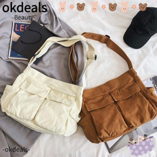 Okdeals กระเป๋าสะพายไหล่ กระเป๋าถือ สะพายข้าง ผ้าแคนวาส สําหรับเด็กผู้ชาย ผู้หญิง