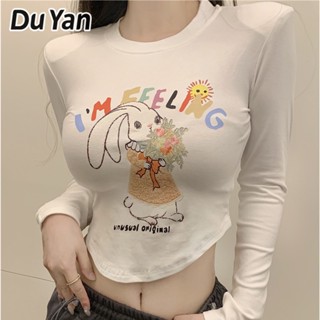 Du Yan ใหม่ เสื้อยืด แขนยาว พิมพ์ลาย ทรงสลิมฟิต เซ็กซี่ สําหรับผู้หญิง