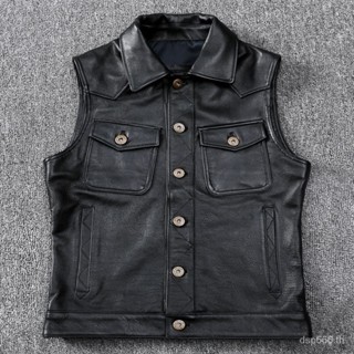 Spring new special offer leak-picking tough guy motorcycle genuine leather vest pure first layer cowhide leather vest lapel short WJ5C