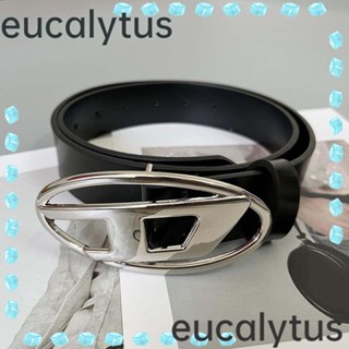 Eucalytus1 เข็มขัดหนัง PU หัวเข็มขัดโลหะ รูปตัวอักษร D สําหรับผู้ชาย และผู้หญิง