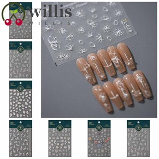 Willis สติกเกอร์ติดตกแต่งเล็บ ลายกลีบดอกกุหลาบ ไข่มุก 5D สีขาว สไตล์โบฮีเมียน DIY