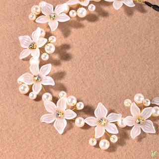 ที่คาดผม ประดับคริสตัล และไข่มุก ลายดอกไม้ และริบบิ้น สีดํา