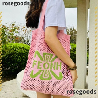 Rosegoods1 กระเป๋าสะพายไหล่ กระเป๋าถือแฟชั่น ผ้าถักกลวง