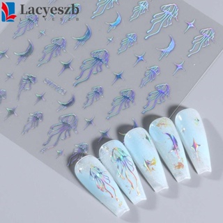 Lacyeszb สติกเกอร์ติดเล็บแฟชั่น ลายแมงกะพรุน ดาว สีบรอนซ์ สําหรับตกแต่งเล็บ DIY