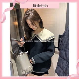 [littlefish] เสื้อกันหนาว ผ้าถัก คอปก แบบสวมหัว เข้ากับทุกการแต่งกาย แฟชั่นฤดูใบไม้ผลิ และฤดูใบไม้ร่วง สไตล์เกาหลี สําหรับผู้หญิง