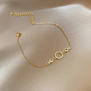 เครื่องประดับ สร้อยข้อมือ ประดับเพชรเทียม สามารถปรับได้ สีโรสโกลด์ สีเงิน แบบเรียบง่าย เหมาะกับของขวัญ สําหรับผู้หญิง