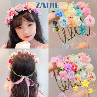 Zaijie24 ที่คาดผมเจ้าสาว พวงหรีด เครื่องประดับผม ที่คาดผมเจ้าสาว พวงหรีดดอกไม้ ที่คาดผม