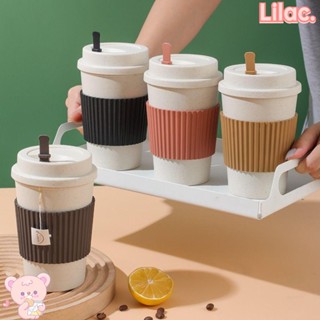 Lilac แก้วกาแฟ ทนความร้อน พร้อมฝาปิด แบบพกพา ใช้ซ้ําได้ พร้อมหลอดดูดน้ําร้อนลวก