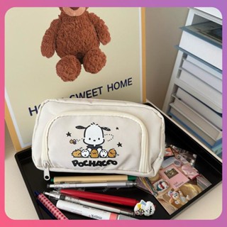 Creative Pochacco Canvas Pencil Bag Cartoon Kawaii Pencil Case Double-layer Simple Pencil Bag Large Capacity Student Supplies Stationery Storage Bag [COD]