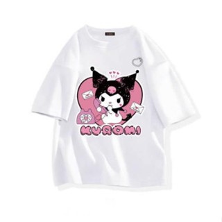 2023 ฤดูร้อนผ้าฝ้าย Kawaii Sanrio อะนิเมะ My Melody Kuromi ผ้าฝ้ายแขนสั้นเสื้อยืดสำหรับเด็กชายและเด็กหญิง