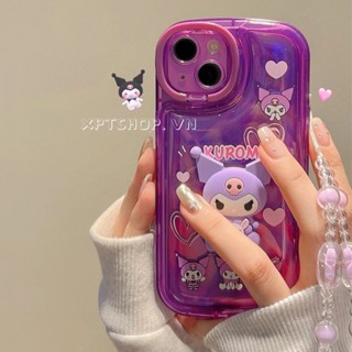 เคสโทรศัพท์มือถือ แบบนิ่ม ป้องกันกระแทก ลายคุโรมิ สีม่วง พร้อมสายโซ่คล้อง สําหรับ iPhone 14 13 12 11 Pro Max