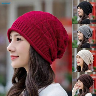 【HODRD】Winter Autumn Knitted Hat for Women Outdoor Snow Skiing Warm Fold Pile Cap【Fashion】