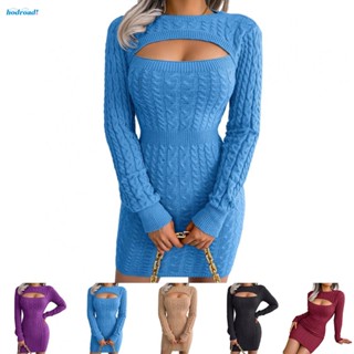 【HODRD】Sexy Openwork Two Waist Bag Hip Skirt Sweater Dress Dresses For Women Dress【Fashion】