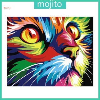 Mojito ภาพวาดสีน้ํามันบนผ้าใบ ตามตัวเลข รูปแมว สําหรับผู้เริ่มต้น ตกแต่งบ้าน DIY