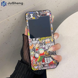 Jusheng เคสโทรศัพท์มือถือ PC ลายการ์ตูนวันพีช สีดํา สําหรับ Samsung Z Flip5