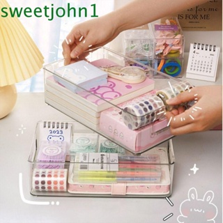 Sweetjohn กล่องลิ้นชักเก็บของ แบบใส กันฝุ่น สําหรับใส่เครื่องสําอาง เครื่องเขียน