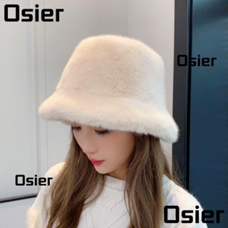 Osier1 หมวกบักเก็ตลําลอง ผ้ากํามะหยี่ขนนิ่ม สีพื้น แฟชั่นฤดูใบไม้ร่วง ฤดูหนาว สําหรับผู้หญิง