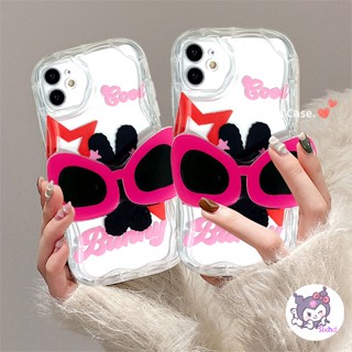 เคสโทรศัพท์มือถือแบบนิ่ม ลายการ์ตูนกระต่ายน่ารัก 3D พร้อมขาตั้ง สีวาว สําหรับ iPhone 15 14  13 12 11 Pro Max SE2020 X Xr Xs Max 8 7 6 6s Plus