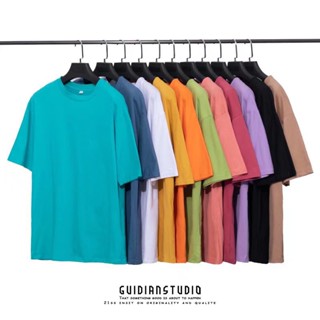 เสื้อยืดคอกลม แขนสั้น ผ้าฝ้าย 100% สีพื้น สําหรับผู้ชาย และผู้หญิง