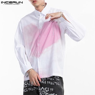 Incerun เสื้อเชิ้ตแขนยาว สีย้อม สําหรับผู้ชาย