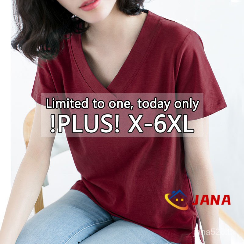 【Jana】เสื้อยืดคอวีแขนสั้นทรงหลวมสไตล์เกาหลีขนาด Xl-6Xl สําหรับผู้หญิง
