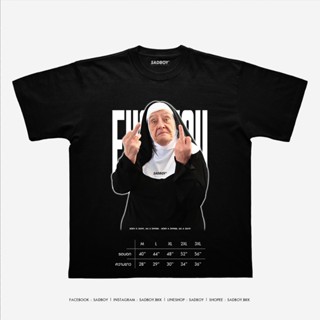 2023NEXเสื้อยืดผ้าฝ้าย ® | Angry Nun | Semi - Oversized Tee | 100% Organic Cotton