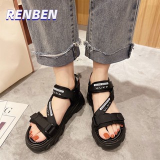 RENBEN ใหม่กีฬารองเท้าแตะผู้หญิงฤดูร้อนแฟชั่นเกาหลีหนา soled นักเรียนหนึ่งคําสไตล์หัวเข็มขัด