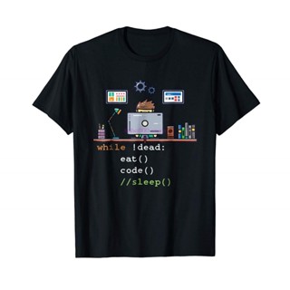 A QGเสื้อยืดผ้าฝ้ายพิมพ์ลาย【hot tshirts】เสื้อยืดพิมพ์ลาย Python Programmer Eat Code เสื้อยืดสําหรับผู้ชาย2022