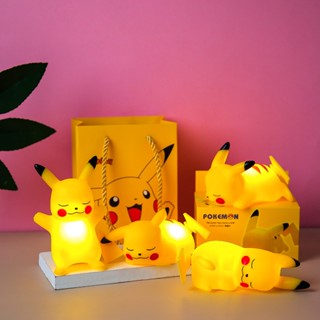 GOODSJ ไฟกลางคืน Pikachu น่ารักห้องนอนบรรยากาศ LED ไฟตั้งโต๊ะขนาดเล็ก