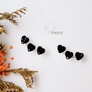 S925 ต่างหูเงินแท้หัวใจเพชร CZ Sterling silver stud earrings ER85 Black